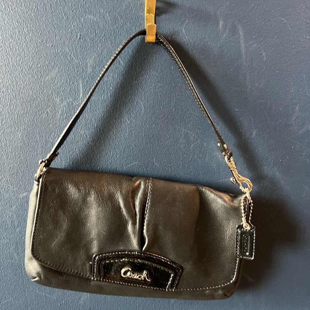 Vintage Coach Black Leather Wristlet with Charm